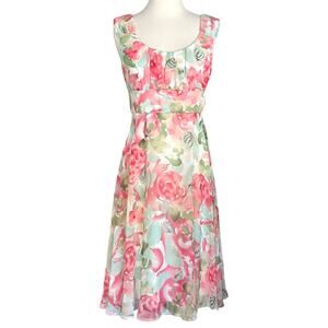 Vintage y2k babydoll milkmaid floral chiffon dress Dressbarn roses womens small